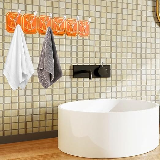 Six Hook Sticky Hanger, Multipurpose Wall Hooks, Transparent Plastic Duty Wall Hook for Kitchen Bathroom Office Storage, Wall Mounted Towel Hanger Six Hook Sticky Hanger, Multipurpose Wall Hooks, Transparent Plastic Duty Wall Hook for Kitchen Bathroom Office Storage, Wall Mounted Towel Hanger